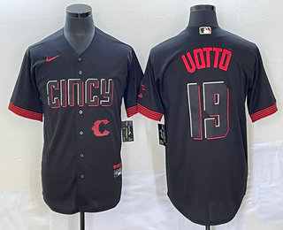 Men's Cincinnati Reds #19 Joey Votto Black 2023 City Connect Cool Base Stitched Jersey 02