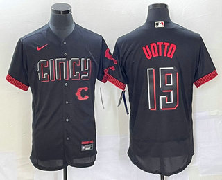 Men's Cincinnati Reds #19 Joey Votto Black 2023 City Connect Flex Base Stitched Jersey 01