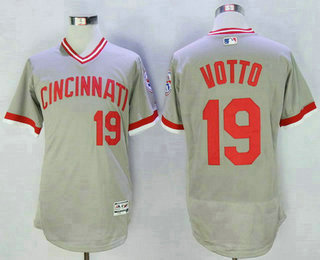 Men's Cincinnati Reds #19 Joey Votto Gray Pullover 2016 Flexbase Majestic Baseball Jersey