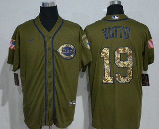 Men's Cincinnati Reds #19 Joey Votto Green Salute To Service Stitched MLB Cool Base Nike Jersey