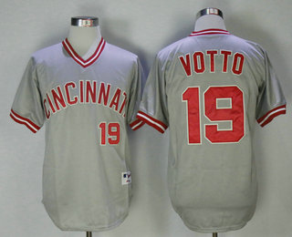 Men's Cincinnati Reds #19 Joey Votto Grey Pullover Stitched MLB Throwback Jersey By Mitchell & Ness