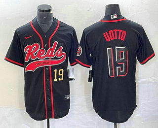 Men's Cincinnati Reds #19 Joey Votto Number Black 2023 City Connect Cool Base Stitched Jersey 11