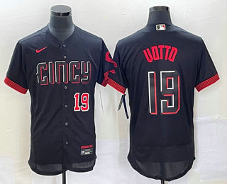 Men's Cincinnati Reds #19 Joey Votto Number Black 2023 City Connect Flex Base Stitched Jersey 03