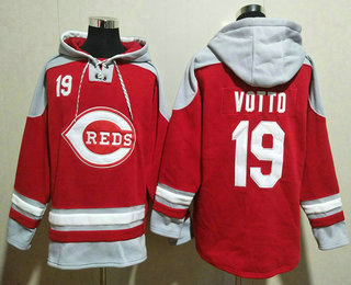 Men's Cincinnati Reds #19 Joey Votto Red Ageless Must Have Lace Up Pullover Hoodie