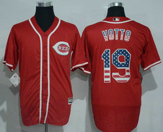 Men's Cincinnati Reds #19 Joey Votto Red USA Flag Fashion MLB Baseball Jersey