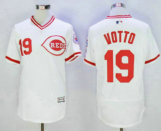 Men's Cincinnati Reds #19 Joey Votto White Pullover 2016 Flexbase Majestic Baseball Jersey