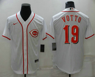 Men's Cincinnati Reds #19 Joey Votto White Stitched MLB Cool Base Nike Jersey