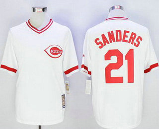 Men's Cincinnati Reds #21 Deion Sanders White Pullover Throwback Stitched MLB Majestic Cooperstown Collection Jersey