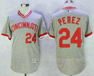 Men's Cincinnati Reds #24 Tony Perez Retired Gray Pullover 2016 Flexbase Majestic Baseball Jersey