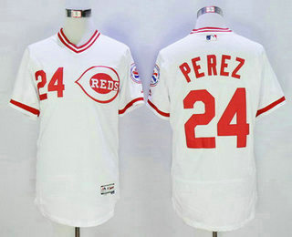 Men's Cincinnati Reds #24 Tony Perez Retired White Pullover 2016 Flexbase Majestic Baseball Jersey