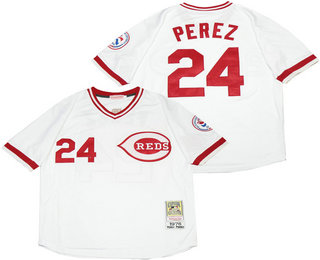 Men's Cincinnati Reds #24 Tony Perez White 1976 Throwback Jersey By Mitchell & Ness