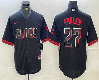 Men's Cincinnati Reds #27 Jake Fraley Black 2023 City Connect Cool Base Stitched Jersey