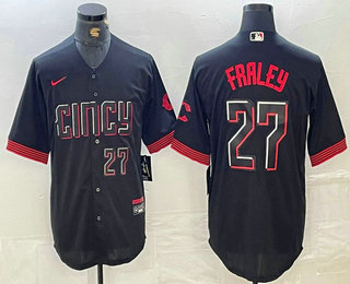 Men's Cincinnati Reds #27 Jake Fraley Number Black 2023 City Connect Cool Base Stitched Jersey