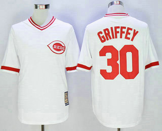 Men's Cincinnati Reds #30 Ken Griffey Jr. White Cool Base Cooperstown Collection Jersey