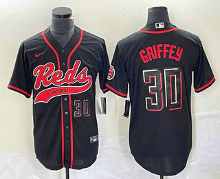 Men's Cincinnati Reds #30 Ken Griffey Jr Number Black 2023 City Connect Cool Base Stitched Jersey 11