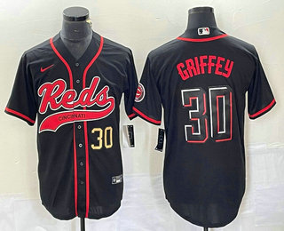 Men's Cincinnati Reds #30 Ken Griffey Jr Number Black 2023 City Connect Cool Base Stitched Jersey 12