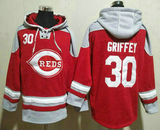 Men's Cincinnati Reds #30 Ken Griffey Jr Red Ageless Must Have Lace Up Pullover Hoodie