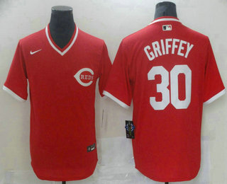 Men's Cincinnati Reds #30 Ken Griffey Jr Red Mesh Batting Practice Throwback Nike Jersey