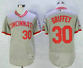 Men's Cincinnati Reds #30 Ken Griffey Jr Retired Gray Pullover 2016 Flexbase Majestic Baseball Jersey