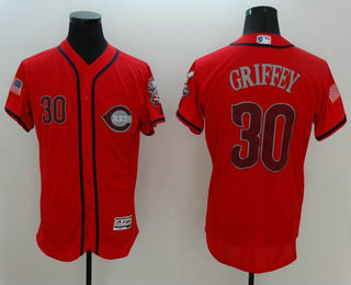 Men's Cincinnati Reds #30 Ken Griffey Jr Retired Red Fashion Stars & Stripes 2016 Flexbase MLB Independence Day Jersey