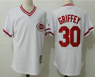 Men's Cincinnati Reds #30 Ken Griffey Jr Retired White Pullover Stitched MLB Majestic Cooperstown Collection Jersey