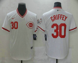 Men's Cincinnati Reds #30 Ken Griffey Jr White Mesh Batting Practice Throwback Nike Jersey