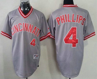 Men's Cincinnati Reds #4 Brandon Phillips Gray Pullover 2013 Cooperstown Collection Stitched MLB Majestic Jersey