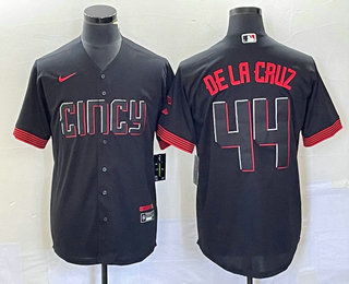 Men's Cincinnati Reds #44 Elly De La Cruz Black 2023 City Connect Cool Base Stitched Baseball Jersey 02