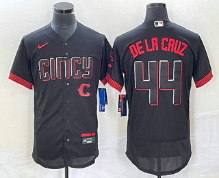 Men's Cincinnati Reds #44 Elly De La Cruz Black 2023 City Connect Flex Base Stitched Baseball Jersey 01