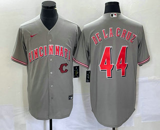 Men's Cincinnati Reds #44 Elly De La Cruz Grey Cool Base Stitched Baseball Jersey 01