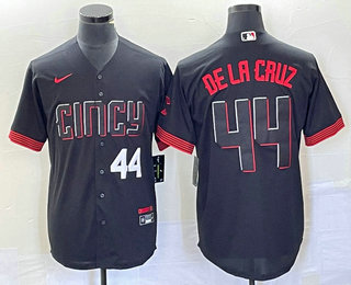 Men's Cincinnati Reds #44 Elly De La Cruz Number Black 2023 City Connect Cool Base Stitched Baseball Jersey 04