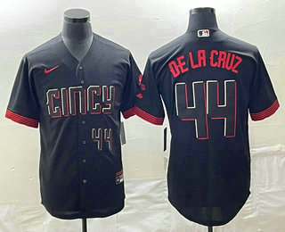 Men's Cincinnati Reds #44 Elly De La Cruz Number Black 2023 City Connect Cool Base Stitched Jersey 01