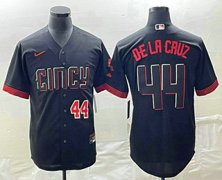 Men's Cincinnati Reds #44 Elly De La Cruz Number Black 2023 City Connect Cool Base Stitched Jersey 03