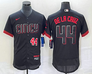 Men's Cincinnati Reds #44 Elly De La Cruz Number Black 2023 City Connect Flex Base Stitched Baseball Jersey 01