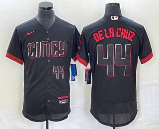 Men's Cincinnati Reds #44 Elly De La Cruz Number Black 2023 City Connect Flex Base Stitched Baseball Jersey 02