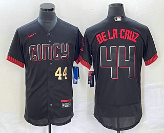 Men's Cincinnati Reds #44 Elly De La Cruz Number Black 2023 City Connect Flex Base Stitched Baseball Jersey 03