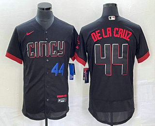 Men's Cincinnati Reds #44 Elly De La Cruz Number Black 2023 City Connect Flex Base Stitched Baseball Jersey 04