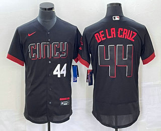 Men's Cincinnati Reds #44 Elly De La Cruz Number Black 2023 City Connect Flex Base Stitched Baseball Jersey 05