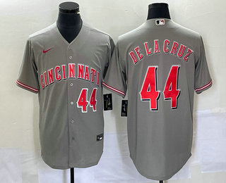 Men's Cincinnati Reds #44 Elly De La Cruz Number Grey Cool Base Stitched Baseball Jersey 01