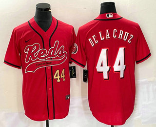 Men's Cincinnati Reds #44 Elly De La Cruz Number Red With Patch Cool Base Stitched Baseball Jersey