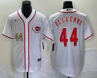 Men's Cincinnati Reds #44 Elly De La Cruz Number White Cool Base Stitched Baseball Jersey 02