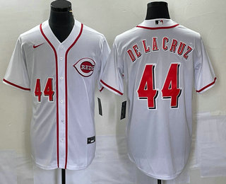 Men's Cincinnati Reds #44 Elly De La Cruz Number White Cool Base Stitched Baseball Jersey 03