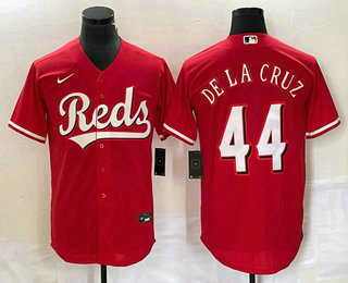 Men's Cincinnati Reds #44 Elly De La Cruz Red Cool Base Stitched Baseball Jersey 01