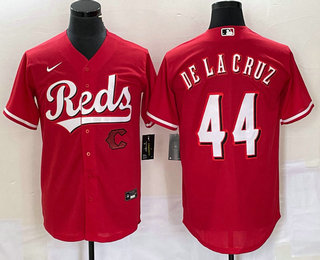 Men's Cincinnati Reds #44 Elly De La Cruz Red Cool Base Stitched Baseball Jersey 02