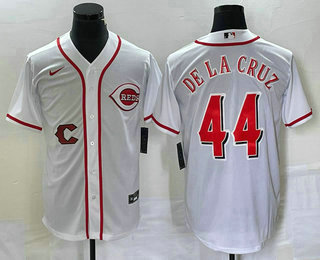 Men's Cincinnati Reds #44 Elly De La Cruz White Cool Base Stitched Baseball Jersey 02