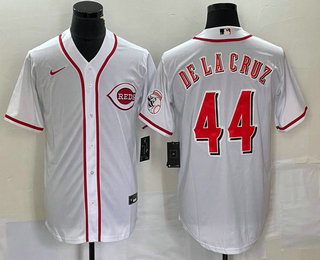 Men's Cincinnati Reds #44 Elly De La Cruz White With Patch Cool Base Stitched Baseball Jersey