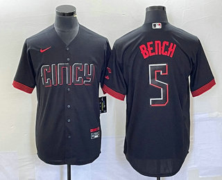 Men's Cincinnati Reds #5 Johnny Bench Black 2023 City Connect Cool Base Stitched Baseball Jersey 02