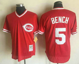 Men's Cincinnati Reds #5 Johnny Bench Red Mesh Batting Practice 1983 Throwback Jersey by Mitchell & Ness