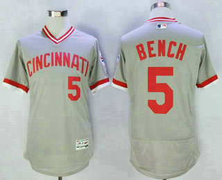 Men's Cincinnati Reds #5 Johnny Bench Retired Gray 2016 Flexbase Majestic Baseball Jersey