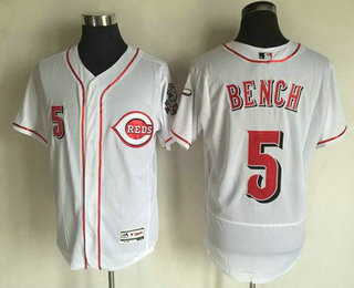 Men's Cincinnati Reds #5 Johnny Bench Retired White 2016 Flexbase Majestic Baseball Jersey